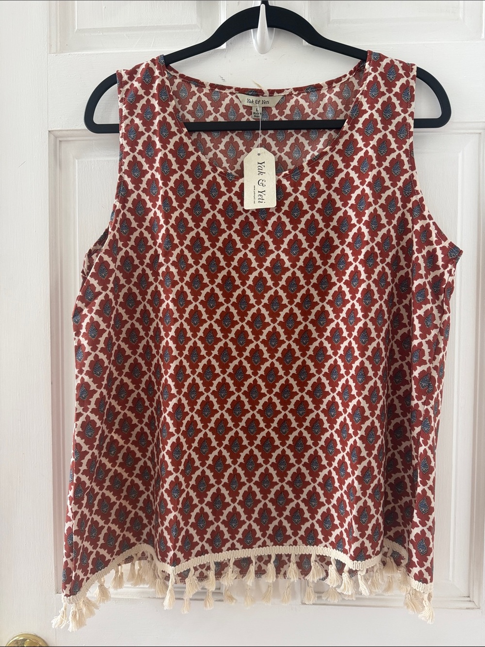 Yak N Yeti Sleeveless Tank Top with Bohemian Pattern & Fringe Tassels